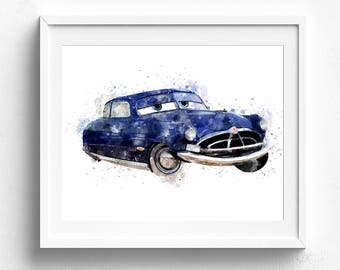 Doc Hudson, Disney Cars, Nursery Wall Art, Disney Pixar Cars, Nursery Decor, Disney Cars Art, Disney Print, Disney Watercolor, Kids Art