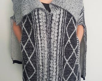 knitted poncho, wool poncho, womens poncho, chunky knit, cable knit, cable knit sweater, oversized sweater, oversize knit, wool cloak