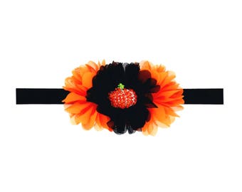Pumpkin baby headband, pumpkin headband, bling headband, orange and black headband, babys 1st halloween, halloween headband