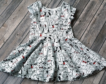 READY TO SHIP. Dog Dress. Puppy Dress. Short Sleeve Dress. Size 3T Dress. Toddler Dress. Twirl Dress. Twirly Dress. Summer Dress.