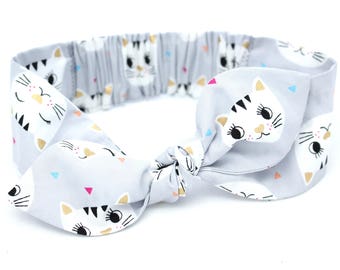 Cats gold baby headband, grey gold cats baby, knot baby headband, baby girl headband, metallic gold, grey cat headband