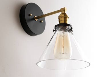 Sconce - Modern Wall Sconces - Black Gold Wall Light - Brass Light Fixture - Modern Farmhouse