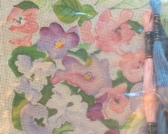 11 1/2 x 11 1/2 Cross Stitch Kit "Pastel Flowers" w/ 24 assorted cotton thread by:Old Town NeedleWork