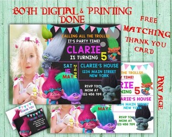 Trolls Birthday Invitations Trolls Photo Birthday Party Trolls Girls Birthday Printable Invitations Trolls Kids Printable Birthday Card
