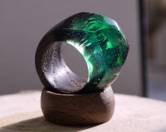 Wooden jewellery Magic ring Resin wood ring Contemporary ring Miniature world ring Woodplay Creative Ring Wood ring forest