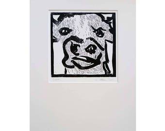 Original Lino Print Cow Lucy
