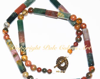 22" Indian Agate Necklace,Colorful Semiprecious Stone Beaded Necklace,Indian Agate Bead Necklace,Agate Necklace,Semiprecious Stone Necklace
