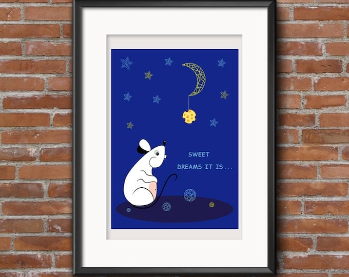 Printable gifts. Home decor digital poster funny mouse