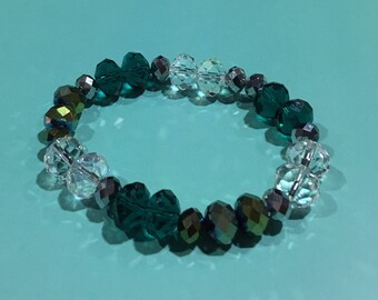 Aqua & Clear Crystal/Smoke Faceted Bracelet