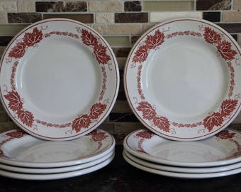 Newport Pottery Co. Ltd. Hotel Ware Side Plates, Red Leaf - Set of 8