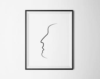 Face Pen Art - Line Poster - Printable Download - Simplicity - Minimalist Print - Black and White - Facial art