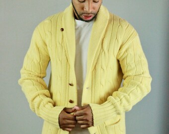 Ralph Lauren Cardigan. Yellow Cardigan. Yellow Sweater. Mens Sweater. Banana. Yellow. Vintage Ralph Lauren. Vintage Cardigan. Ralph Lauren