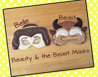 Beauty and the Beast Inspired Felt Masks- Belle-Beast-Child's Dress Up Imaginary Play- Birthday Party Favor-Photo Shoot-Theme Party