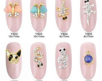 10pcs 3d French Bulldog opal nail art gems butterfly animal design jewelry nails snake decorations new arrive charm Y802~809