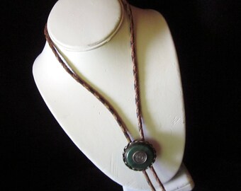 Leather Bolo with Sterling Silver slider with Green Jade center