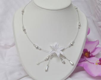 Necklace, wedding, ceremony or party, Pearl, model "Emilie"