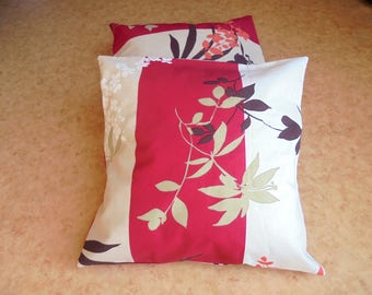 Cover for pillow 40 on 40 red, beige, orange and Brown Japanese style.