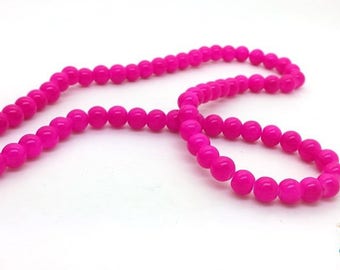 50 glass beads 6mm Fuchsia (pv718)