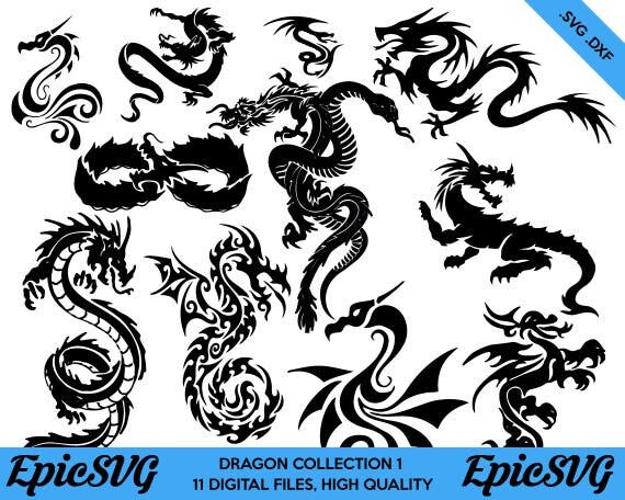 Download Dragon Collection 1 .SVG .DXF Pack Cricut Silhouette