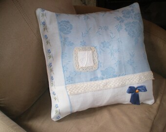 Blue ticking pillow cover