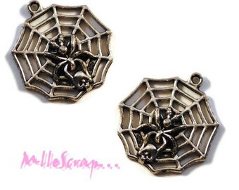 Set of 2 charms silver embellishment cobwebs scrapbooking *.