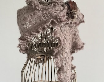 Taupe tip/shawl in mohair/silk yarn
