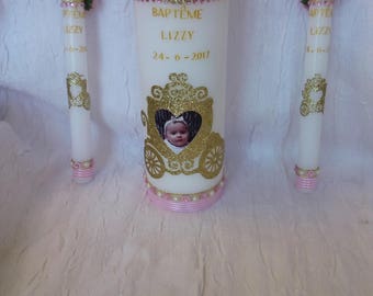 Candle + decoration for fairy tale Princess theme baptism candle