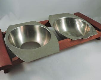 Vintage Mid-Century Danish Teak and Metal condiment bowls, 1960s serving