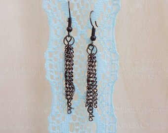 Twist chain drop earrings in bronze color Nickel free