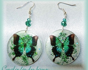 Butterfly resin Crystal/Sequin, Crystal beads earrings