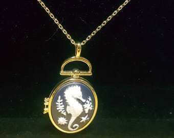Navy Blue and Gold Seahorse Locket