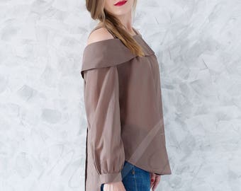 Brown Natural Cotton Cambric Blouse.