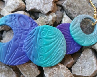 Fimo ombre turquoise, purple and silver necklace