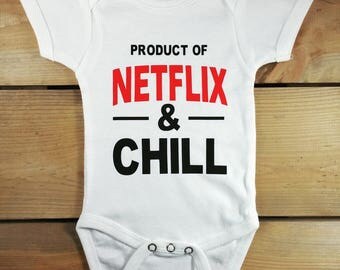 Product of Netflix and Chill White Adorable Funny unisex Onesie Bodysuit - New Baby, Infant, Newborn, Baby Shower, Baby Gift, Baby Onesie