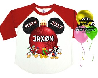Disney Christmas Shirt, Personalized Raglan Shirt, Many Colors, Toddler Youth Adult (mc406)