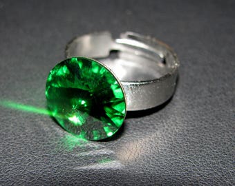 Swarovski (R) Dark Moss Green genuine Crystal cabochon ring