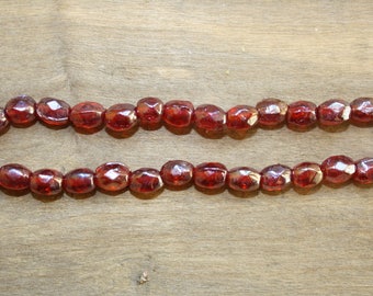 Set of 10 India glass beads 6mm red glossy faceted