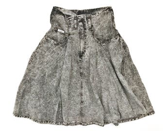 Vintage 80's High Waisted Acid Wash Denim Skirt