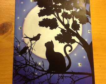 Card "cat in the night" - handmade - for any occasion