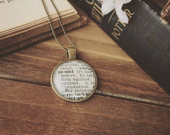 dictionary necklace - RESIST NECKLACE - vintage dictionary - word necklace - resist jewelry - gifts for her - book gifts - dictionary word