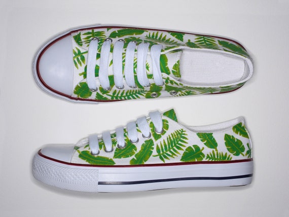 Customised Hand Painted Trainer Shoes Botanical Print
