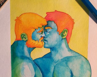PRINT of Original Art Work Watercolor Painting Gay Male 