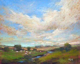 IRELAND Dramatic sky cloudsLandscape Original Pastel Painting Karen Margulis 8x10
