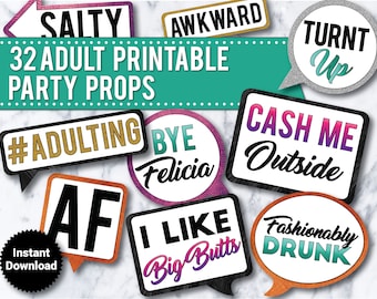 32 - Funny Adult Props, Photo Booth Props, Cash Me Outside, Printable, Wedding, 21st Birthday, Drinking props, 30th birthday, Bachelorette