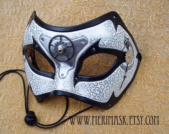 READY TO SHIP Time Bandit ... original mixed media steampunk leather mask masquerade costume gothic Halloween Mardi gras burning man