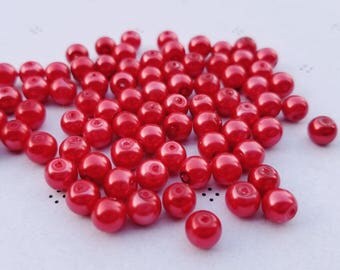 Red 6mm faux pearls (60 beads)