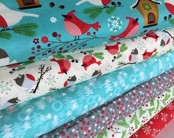 Christmas fabric, Christmas Quilting fabric, Moda fabric, Jingle Birds, Bundle of 6- You Choose the Cut
