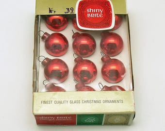 Vintage Christmas Red Glass Ornaments Shiny Brite Box