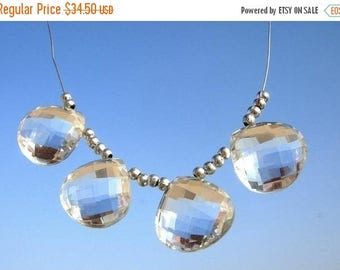 50% Off Sale AAA Rock Crystal Quartz faceted heart briolettes 2 Matched pair 4 pcs Size 15x15mm