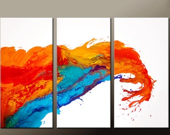 Abstract Canvas Art Painting 3pc 72x48 Original Gold Contemporary art Paintings by Destiny Womack - dWo - The Wave - SALE